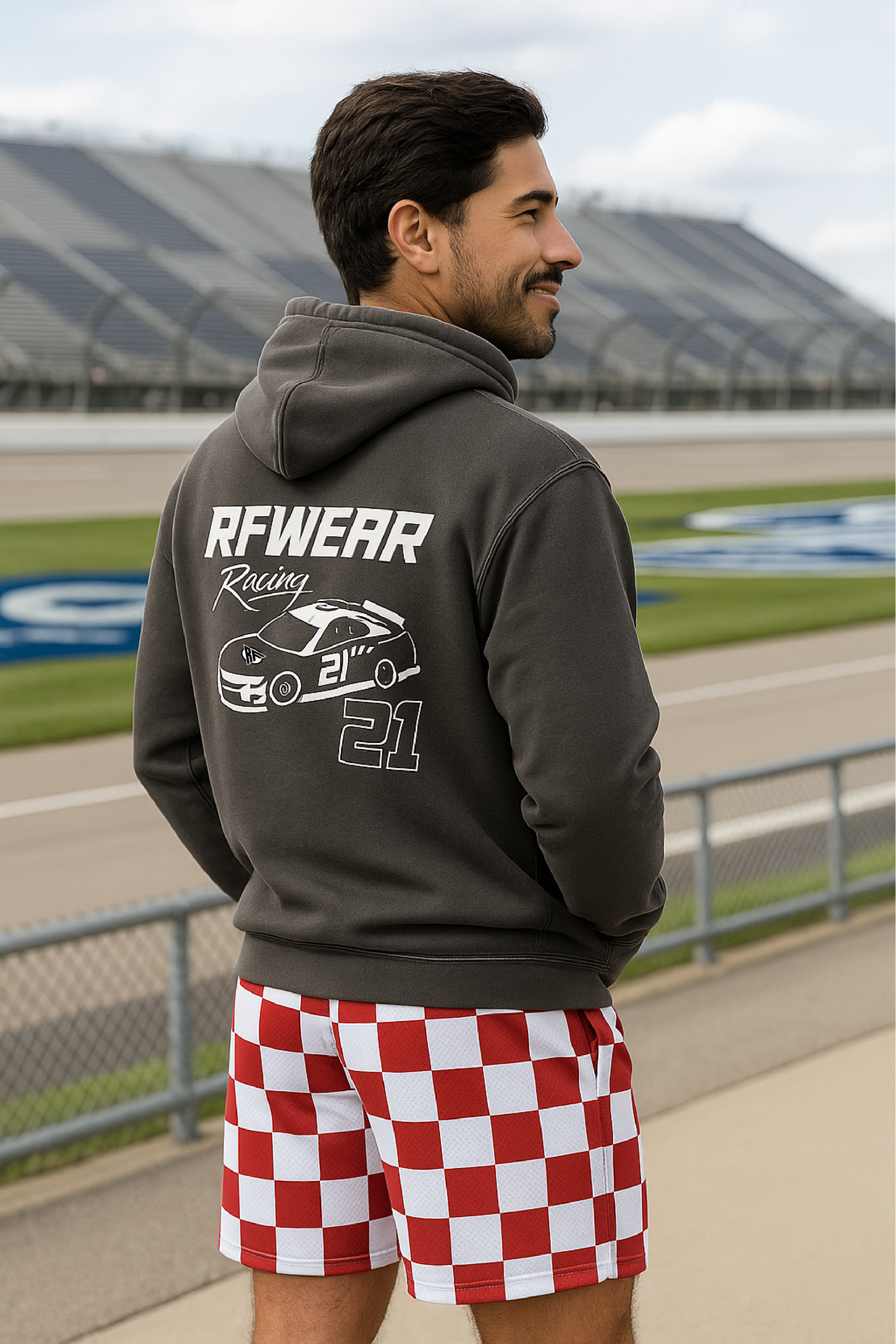 Unisex RF Wear Racing Hoodie - Pepper - Model Back View