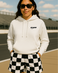 Unisex RF Wear Racing Hoodie - White - Female Model Front View