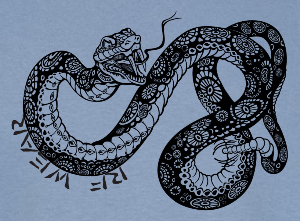 Unisex RF Wear Snake T-Shirt - Washed Denim - Graphic Close Up