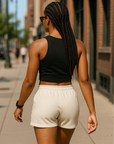 RF Wear Women's Solid Color Shorts - Cream - Model Back View