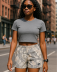 RF Wear Women's Tree Camo Shorts - Cream/Grey - Model Front View