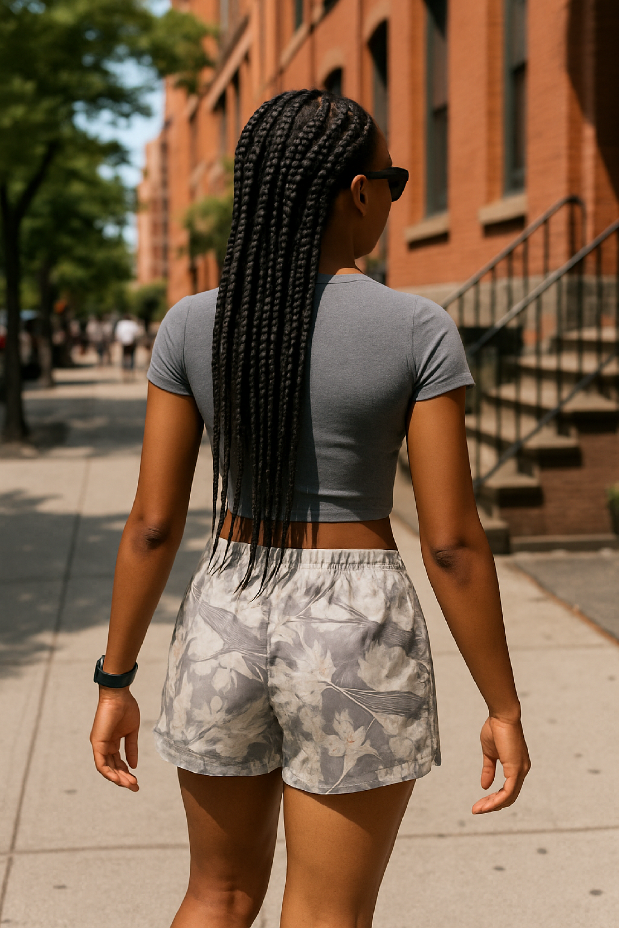 RF Wear Women's Tree Camo Shorts - Cream/Grey - Model Back View