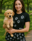 RF Wear Women's Animal Print Shorts - Paw Prints - Black/Grey -Model Front View