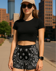 RF Wear Women's Bandana Shorts - Black/White - Model Front View