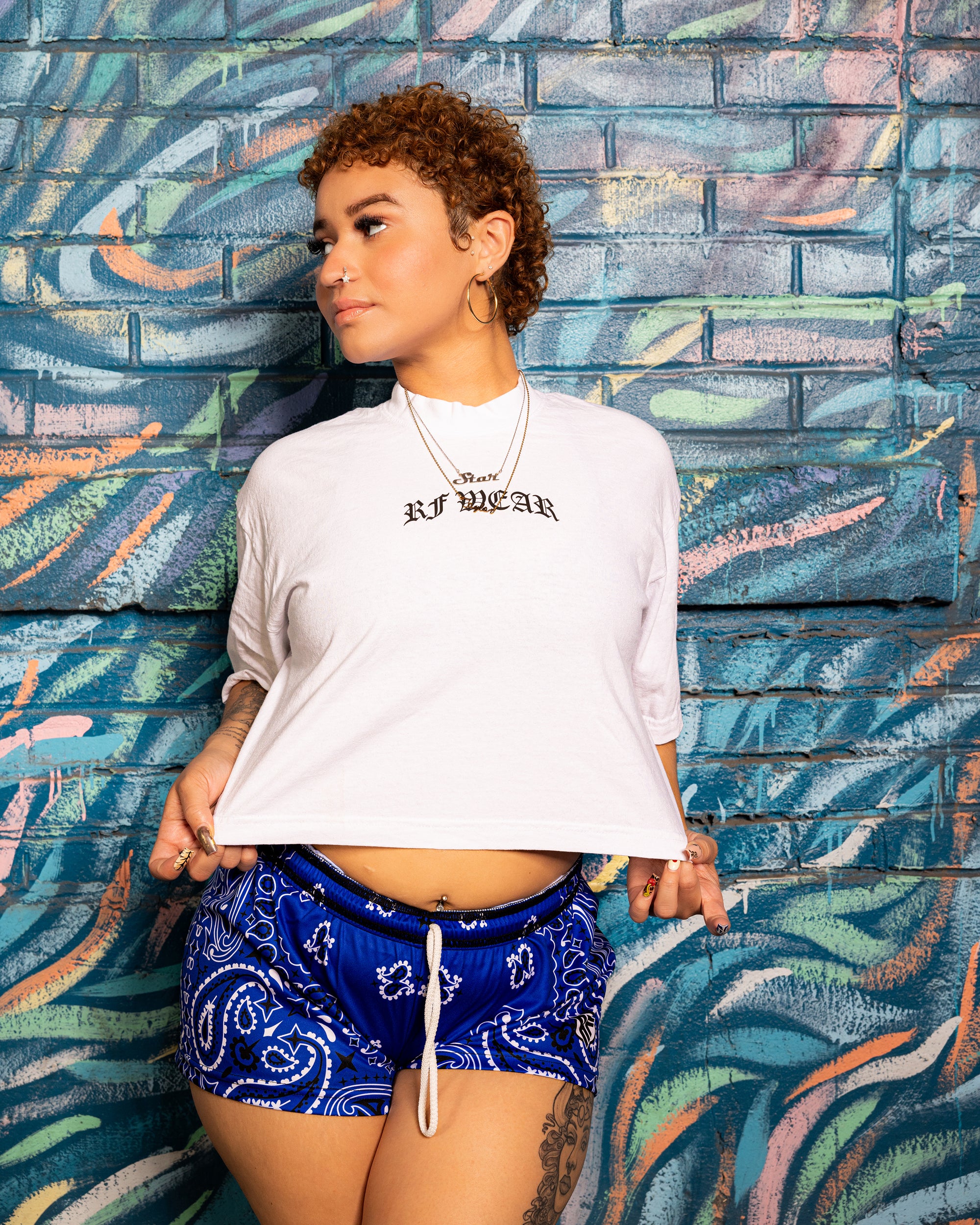 RF Wear Women's Bandana Shorts - Blue/White