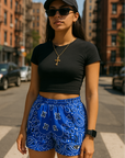 RF Wear Women's Bandana Shorts - Blue/White - Model Front View