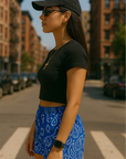 RF Wear Women's Bandana Shorts - Blue/White - Model Side View