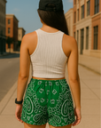 RF Wear Women's Bandana Shorts - Green/White - Model Back View