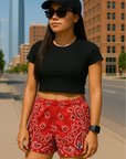 RF Wear Women's Bandana Shorts - Red/White/Black - Model Front View