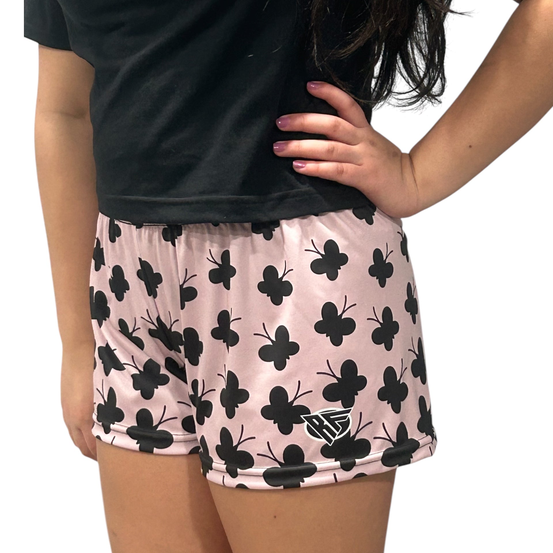RF Wear Women's Butterfly Shorts - Pink/black - Model Side View