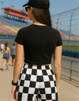 RF Wear Women's Checkered Shorts - Black/White - Model Back View