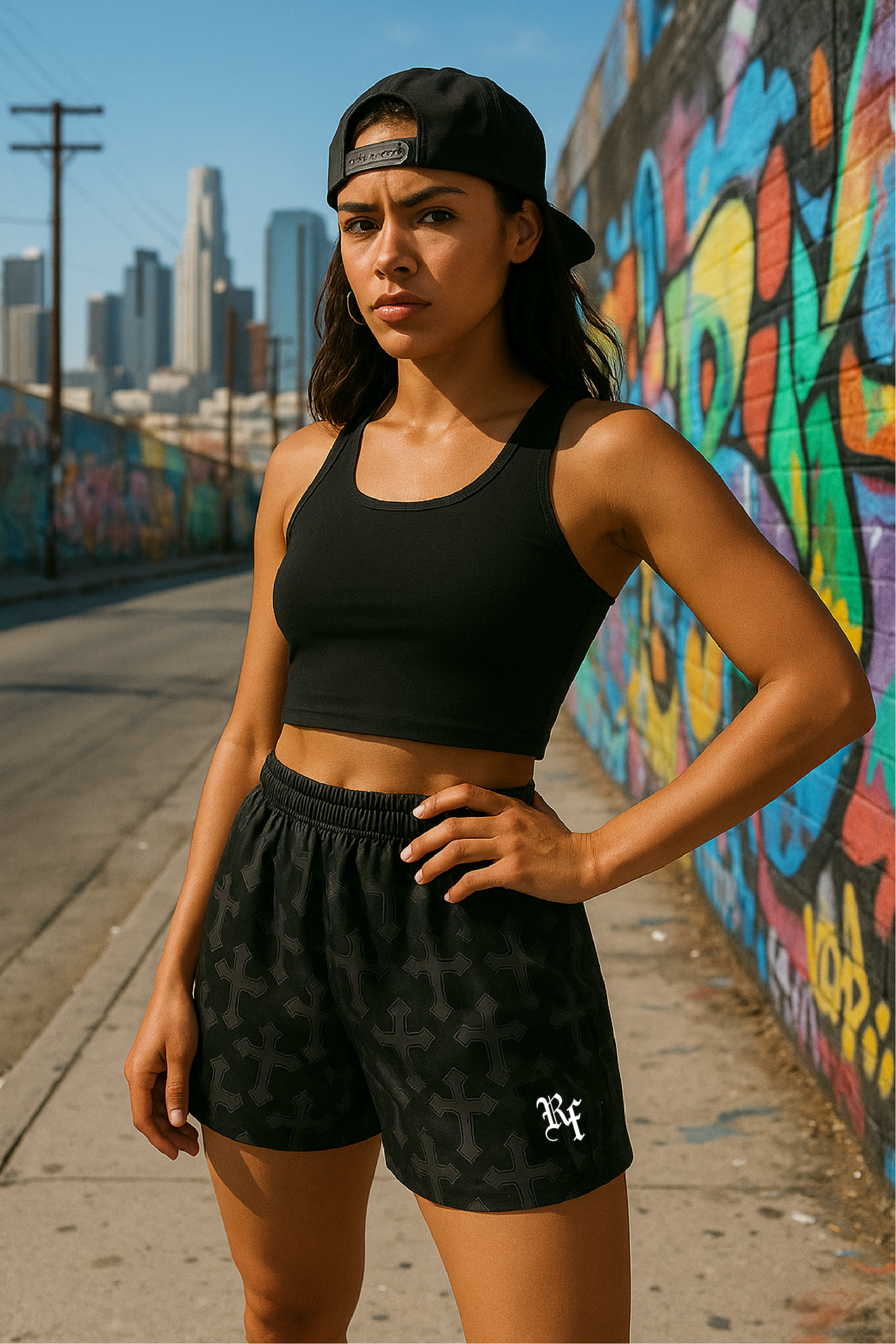 RF Wear Women's Cross 2.0 Shorts - Black/Charcoal - Model Front View