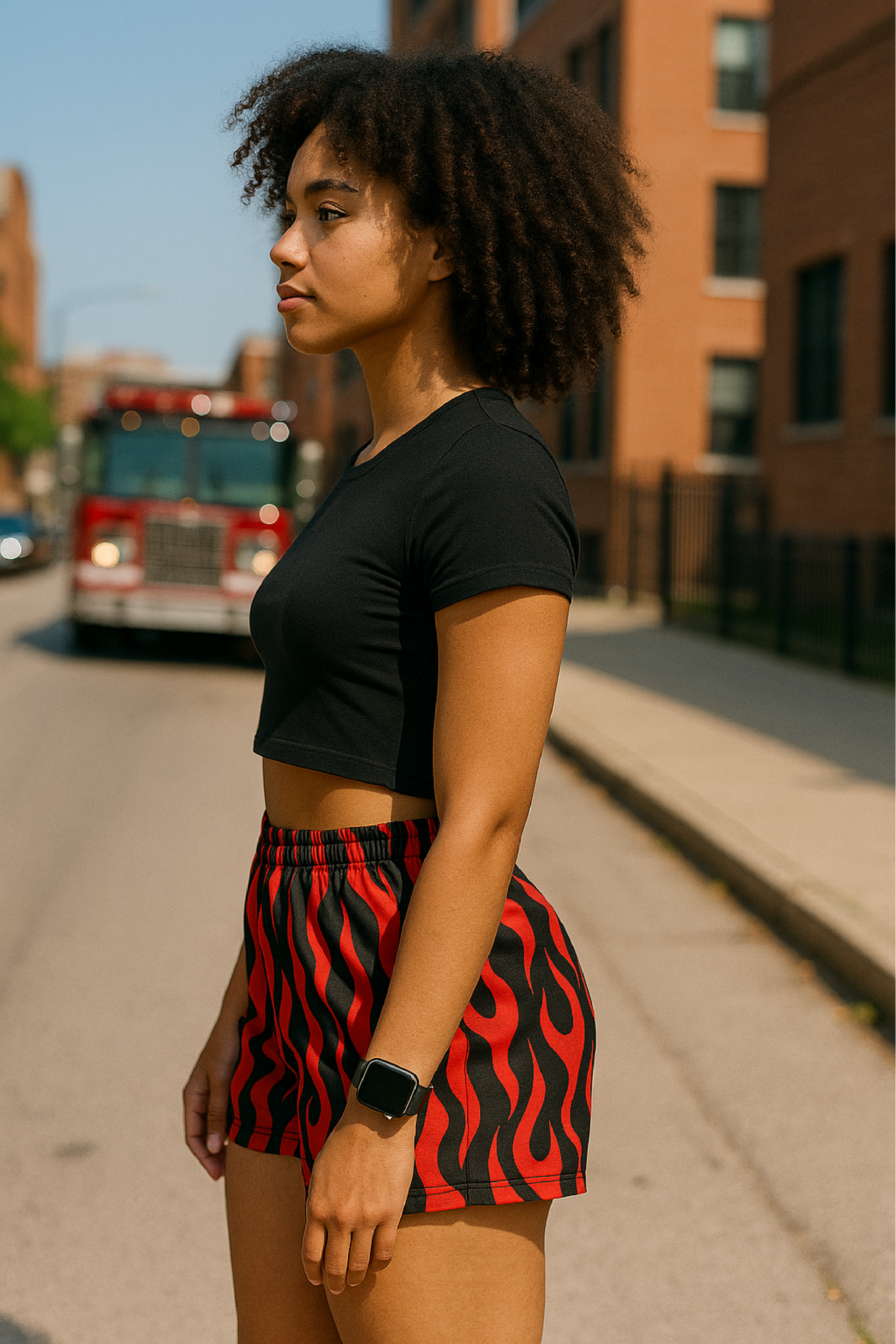 RF Wear Women's Flame Shorts - Black/Red - Model Side View