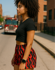 RF Wear Women's Flame Shorts - Black/Red - Model Side View