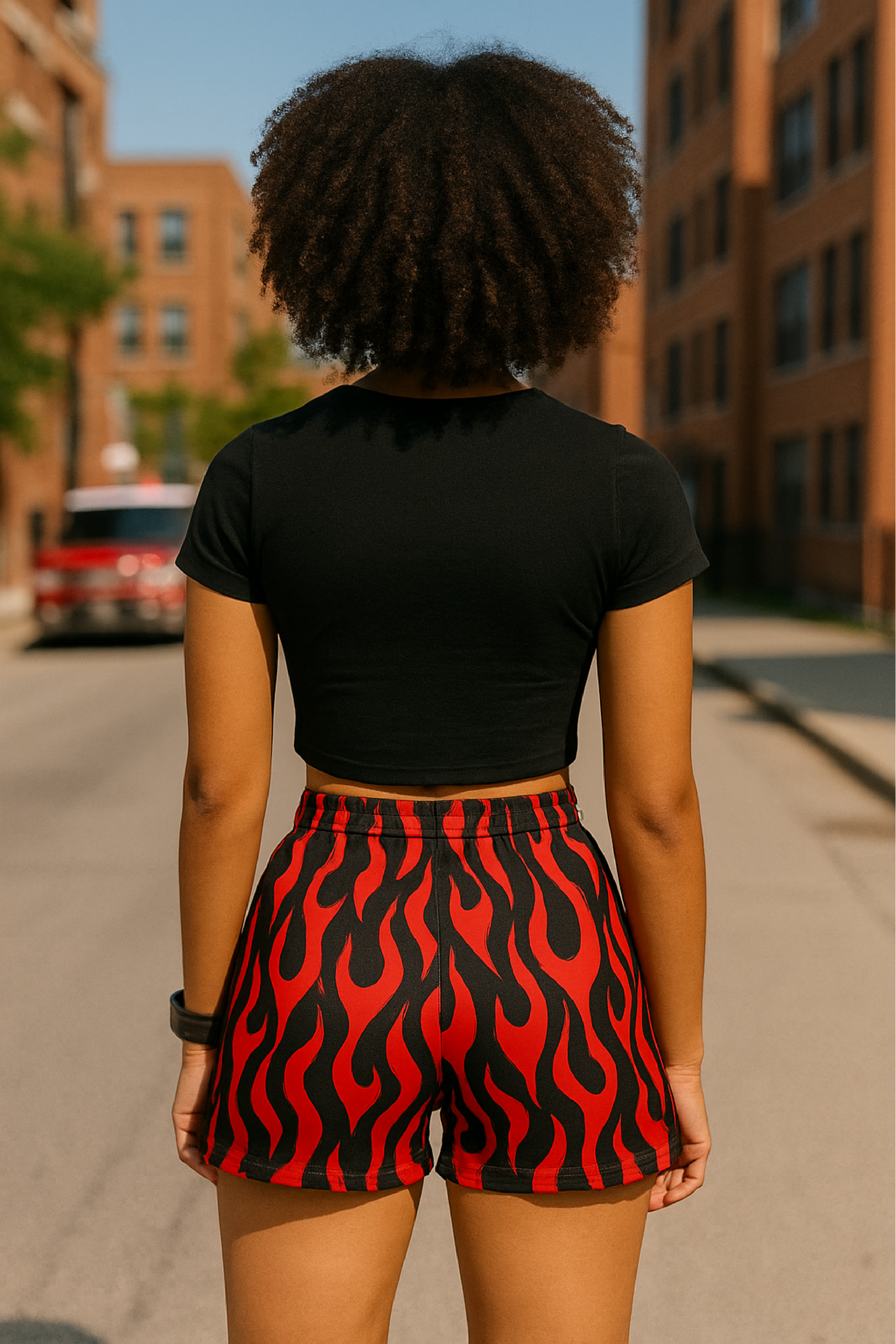 RF Wear Women's Flame Shorts - Black/Red - Model Back View