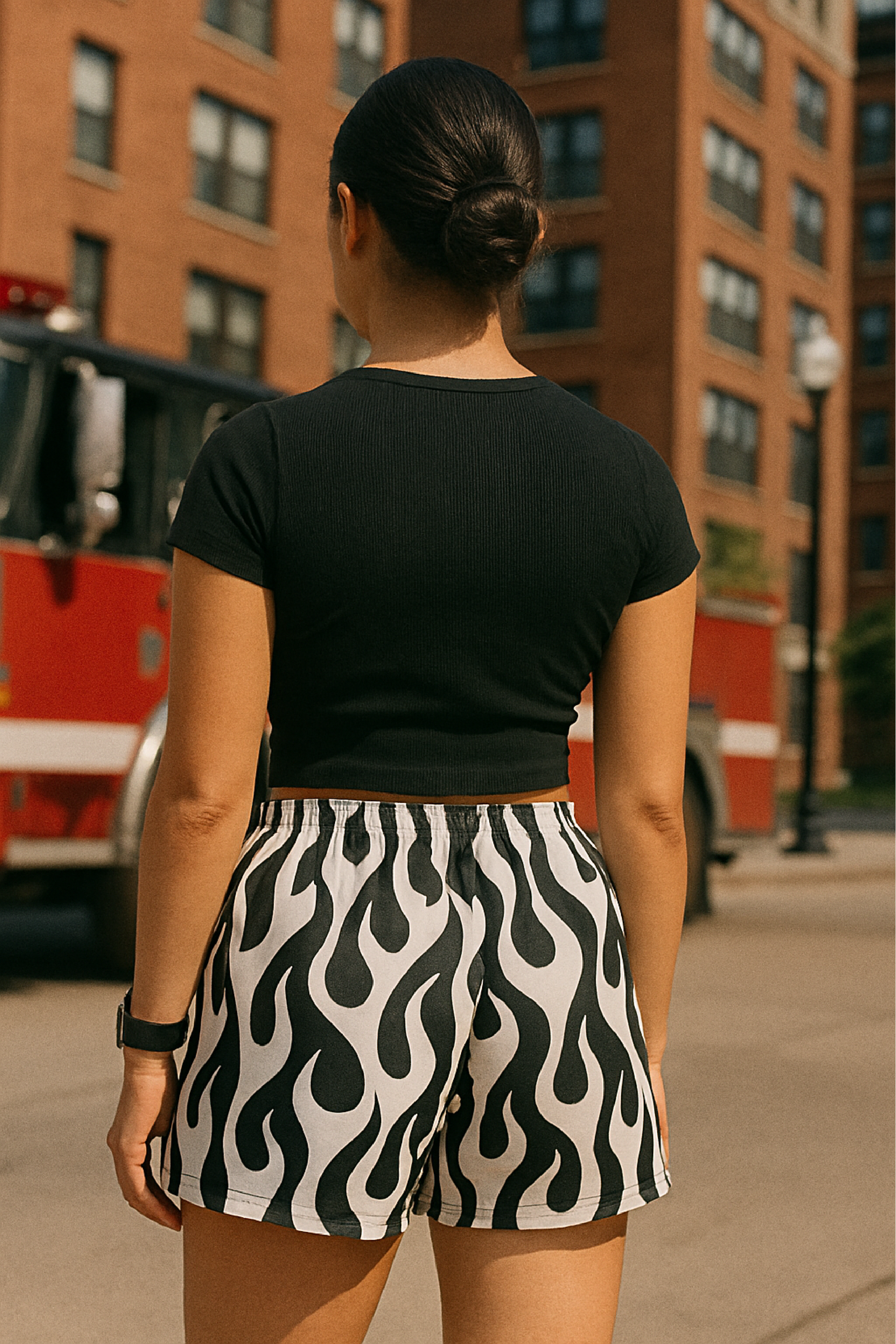 RF Wear Women's Flame Shorts - Black/White - Model Back View