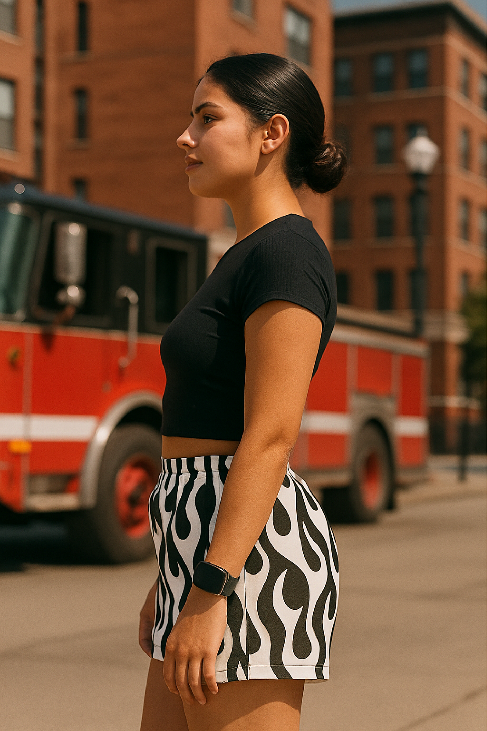 RF Wear Women's Flame Shorts - Black/White - Model Side View