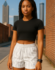 RF Wear Women's Flame Shorts - White/Grey - Model Front View
