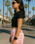 RF Wear Women's Floral Porcelain Shorts - White/Fuchsia - Model Side View