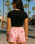 RF Wear Women's Floral Porcelain Shorts - White/Fuchsia - Model Back View