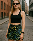 RF Wear Women's Floral 2.0 Shorts - Black/Blue/Yellow - Model Front View