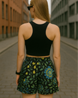 RF Wear Women's Floral 2.0 Shorts - Black/Blue/Yellow - Model Back View