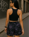 RF Wear Women's Floral Shorts - Black/Lavender - Model Back View