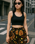 RF Wear Women's Floral 2.0 Shorts - Black/Yellow/Orange - Model Front View