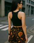 RF Wear Women's Floral 2.0 Shorts - Black/Yellow/Orange - Model Back View