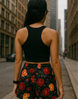 RF Wear Women's Floral Shorts - Black/Red/Peach - Model Back View