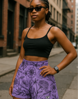RF Wear Women's Floral Shorts - Lavender/Black - Model Front View