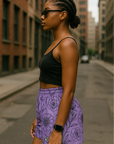 RF Wear Women's Floral Shorts - Lavender/Black - Model Side View