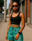 RF Wear Women's Floral Shorts - Teal /Black - Model Front View