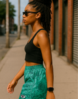 RF Wear Women's Floral Shorts - Teal /Black - Model Side View