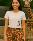 RF Wear Women's Animal Print Shorts - Giraffe - Brown/Yellow - Model Front View