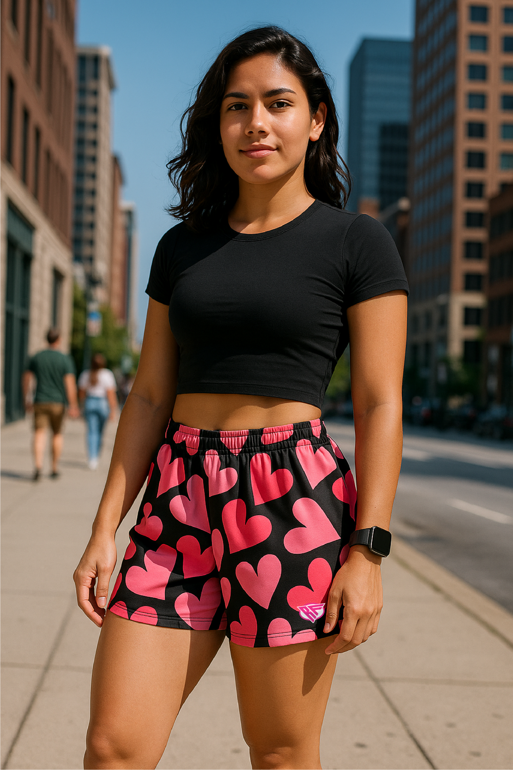 RF Wear Women's Heart Shorts - Black/Pink - Model Front View