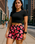 RF Wear Women's Heart Shorts - Black/Pink - Model Front View
