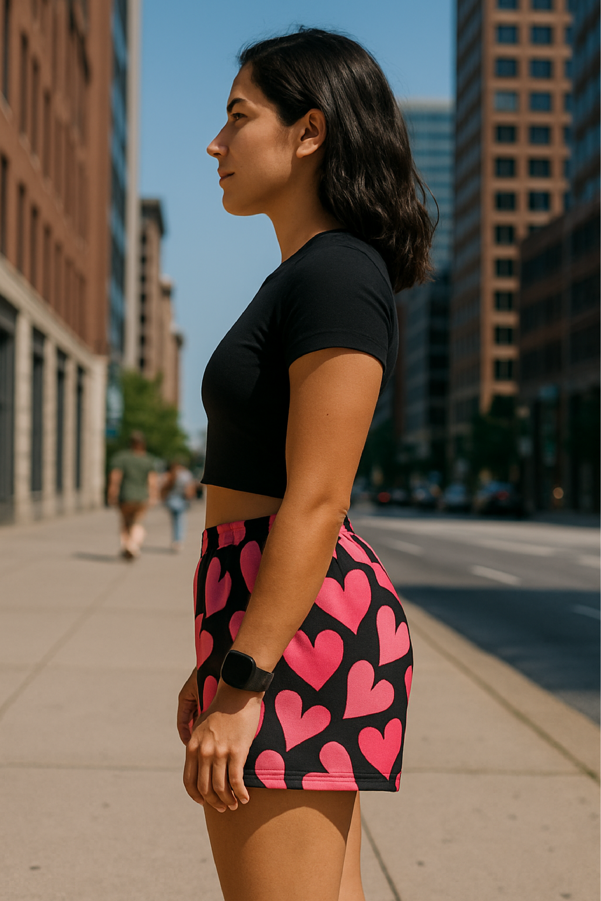 RF Wear Women's Heart Shorts - Black/Pink - Model Side View