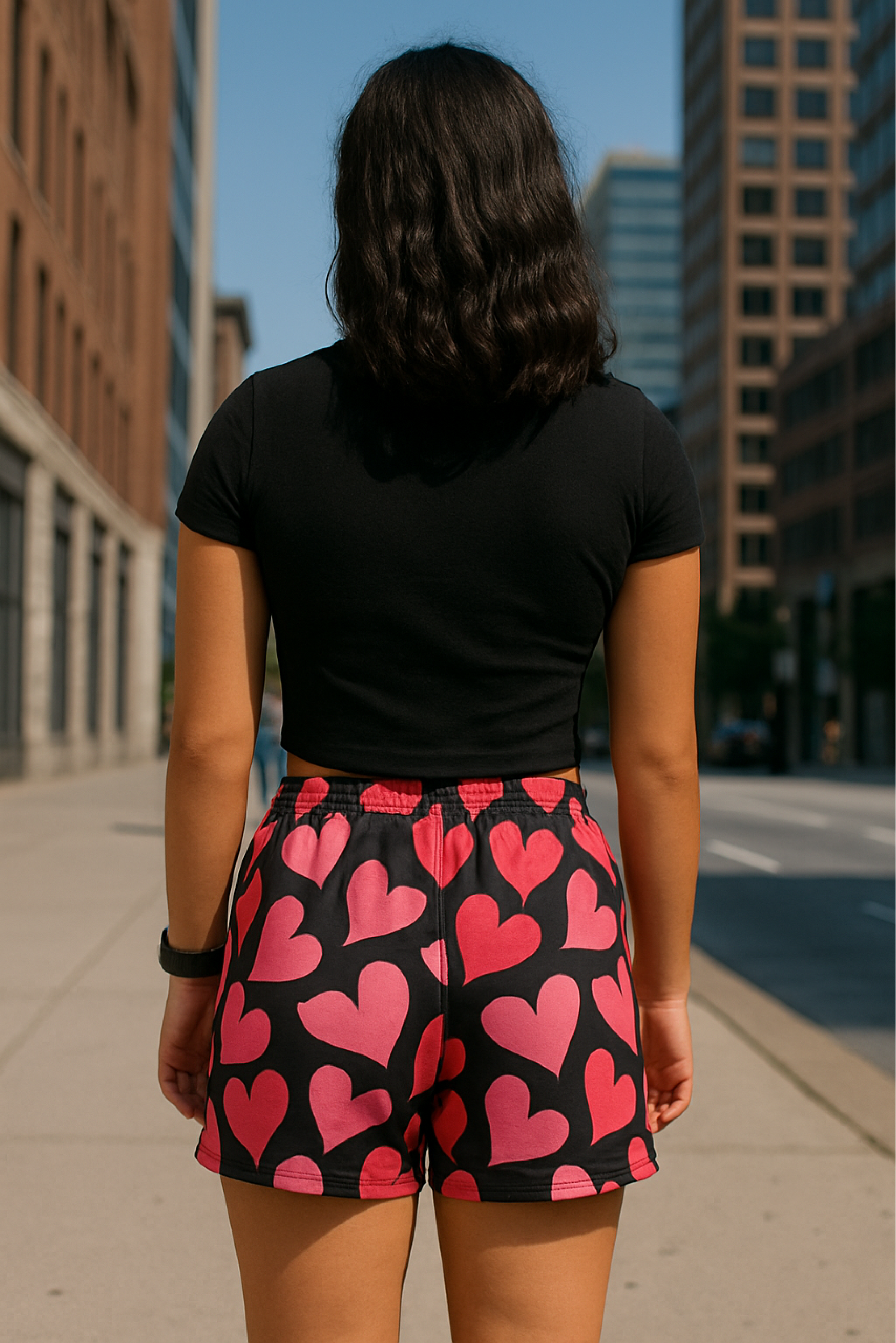 RF Wear Women's Heart Shorts - Black/Pink - Model Back View