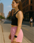 RF Wear Women's Heart Shorts - Pink/Red - Model Side View