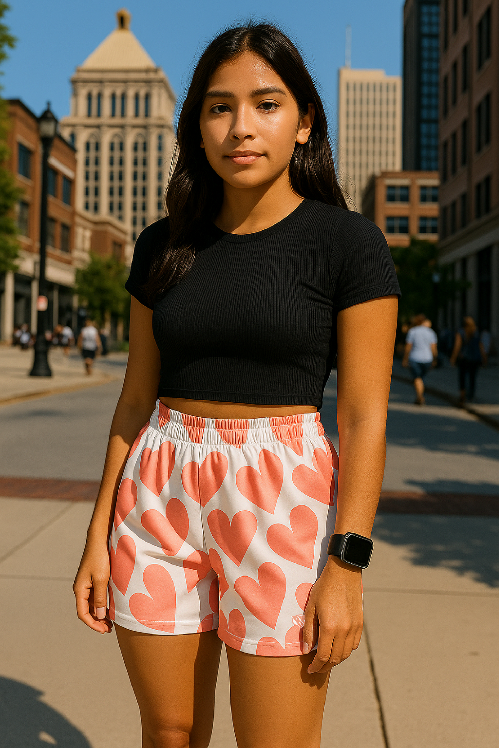 RF Wear Women's Heart Shorts - White/Pink - Model Front View