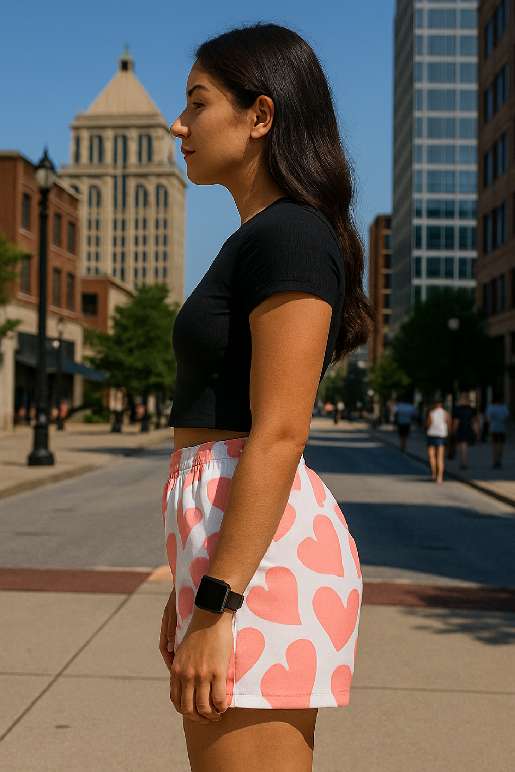 RF Wear Women's Heart Shorts - White/Pink - Model Side View