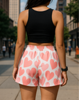 RF Wear Women's Heart Shorts - White/Pink - Model Back View
