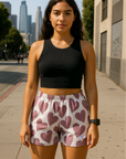 RF Wear Women's Heart Shorts - White/Purple - Model Front View