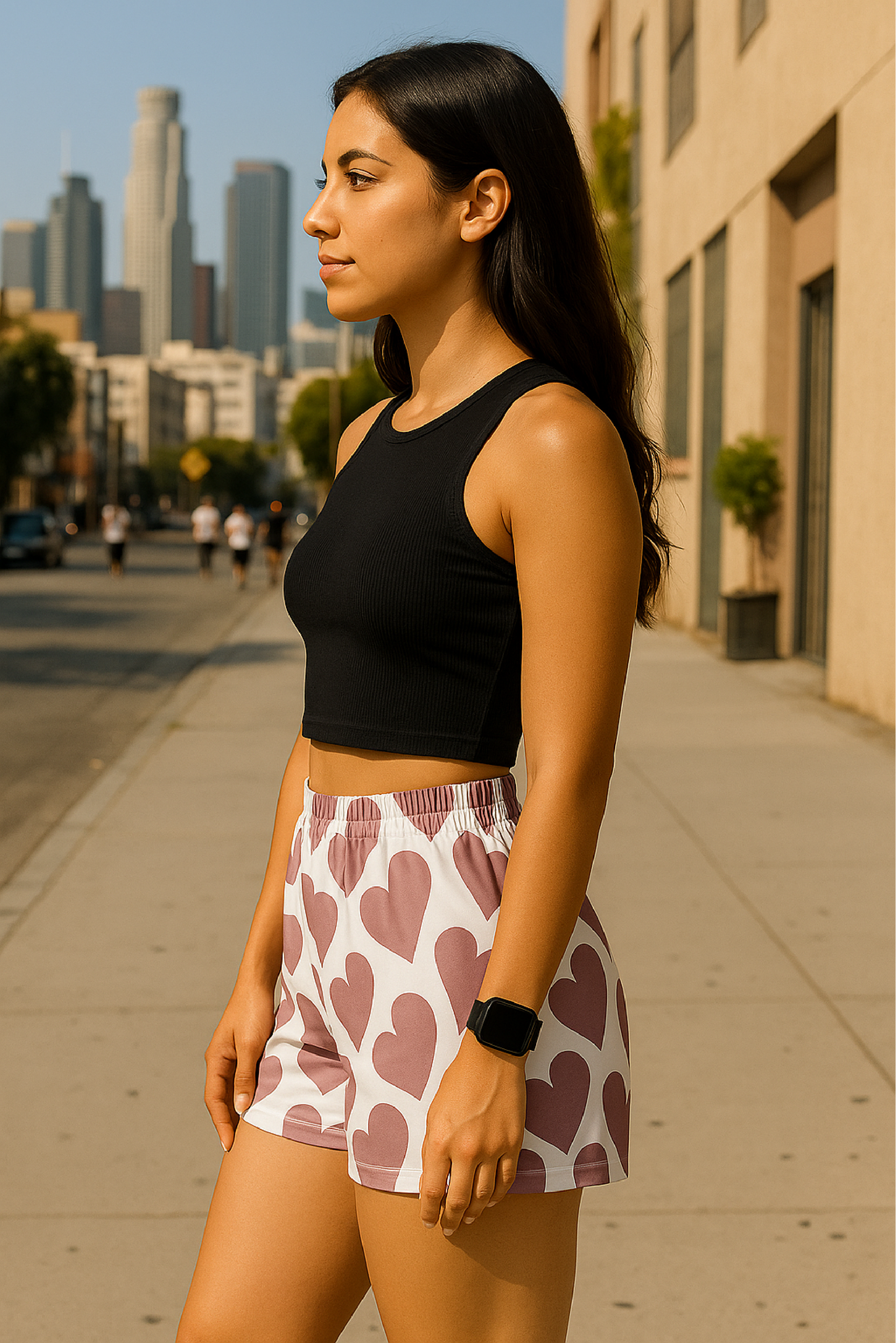 RF Wear Women's Heart Shorts - White/Purple - Model Side View