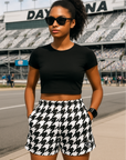 RF Wear Womrn's Houndstooth Shorts - Black/White - Model Front View