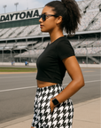 RF Wear Womrn's Houndstooth Pocket Shorts - Black/White - Model Side View