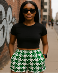 RF Wear Women's Houndstooth Pocket Shorts - Green/White - Model Front View