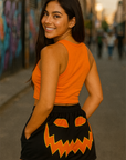 RF Women's Jack-O-Lantern Shorts - Black/Orange - Model Back View