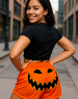 RF Wear Women's Jack-O-Lantern Shorts - Orange/Black - Model Back View
